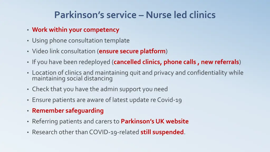 parkinson s service nurse led clinics