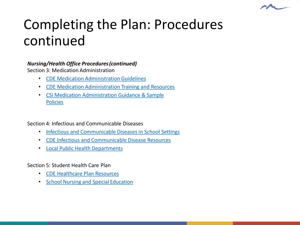 completing the plan procedures continued