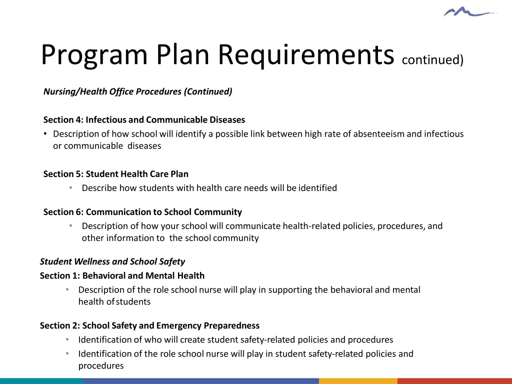 program plan requirements continued