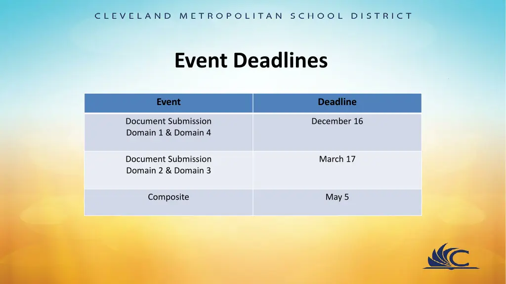 event deadlines