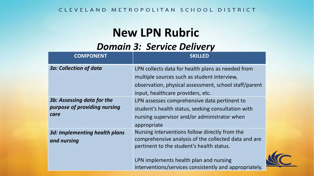 new lpn rubric domain 3 service delivery component