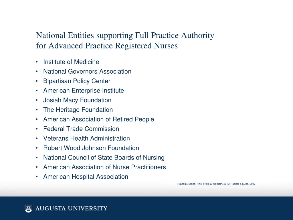 national entities supporting full practice