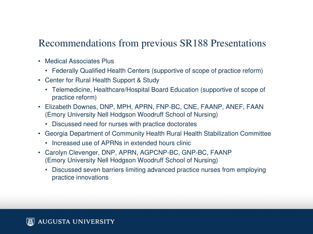 recommendations from previous sr188 presentations 1