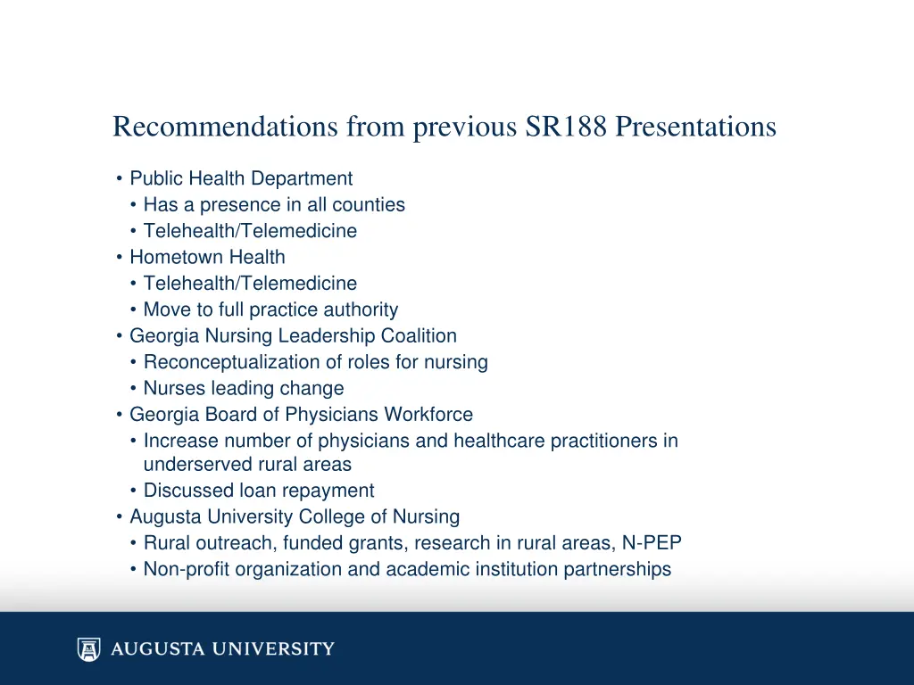 recommendations from previous sr188 presentations