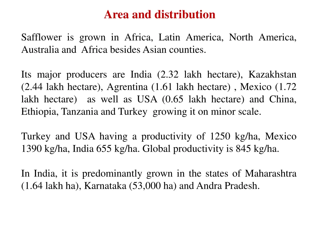 area and distribution