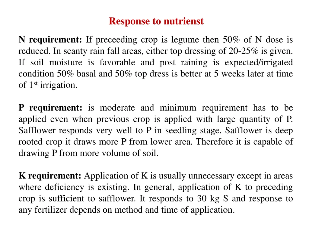 response to nutrienst