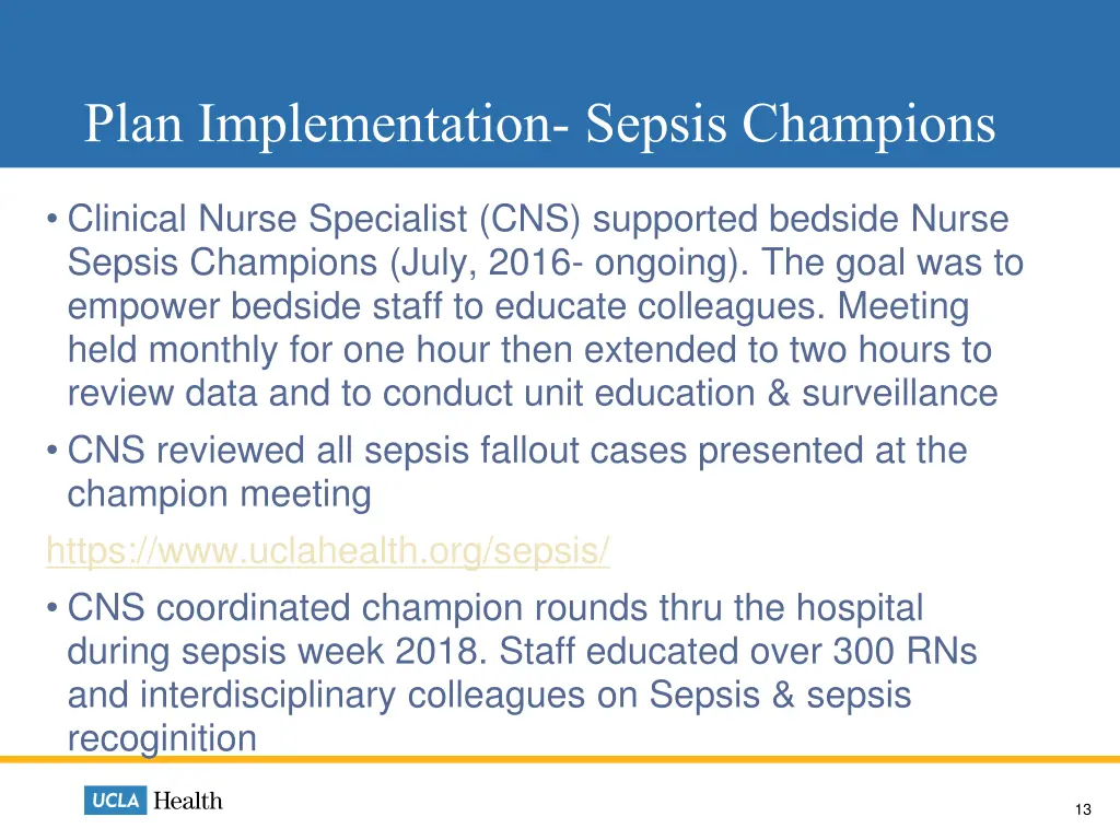 plan implementation sepsis champions