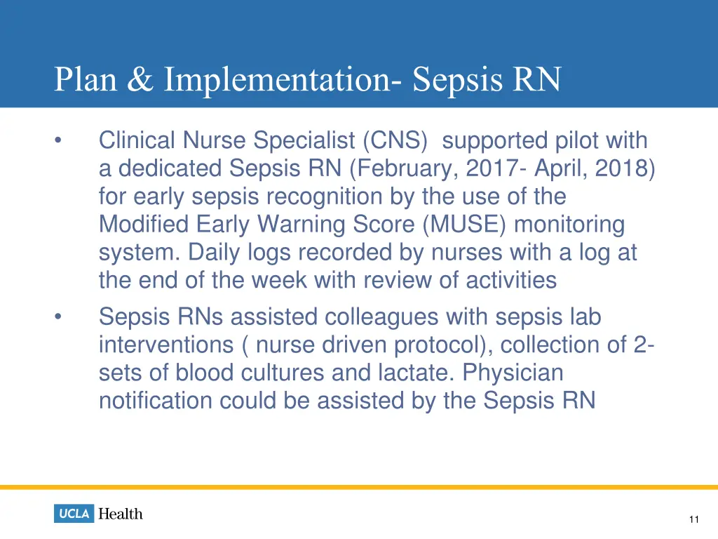 plan implementation sepsis rn