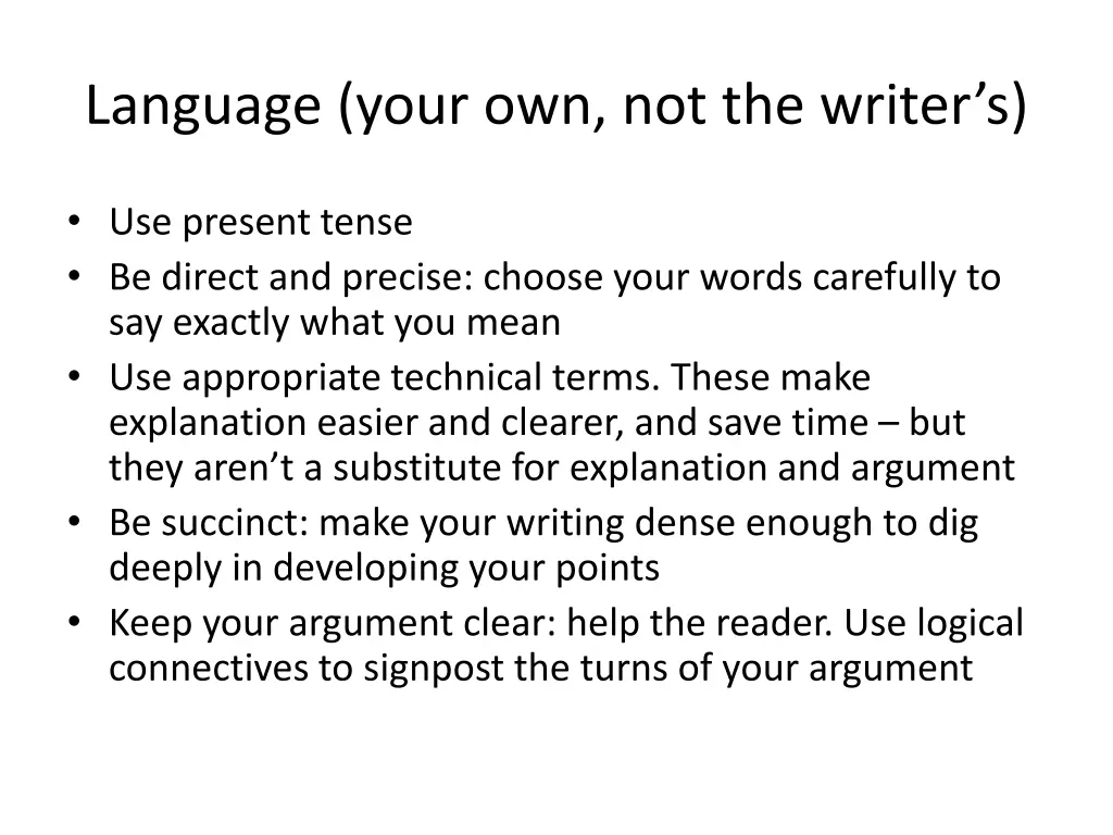 language your own not the writer s