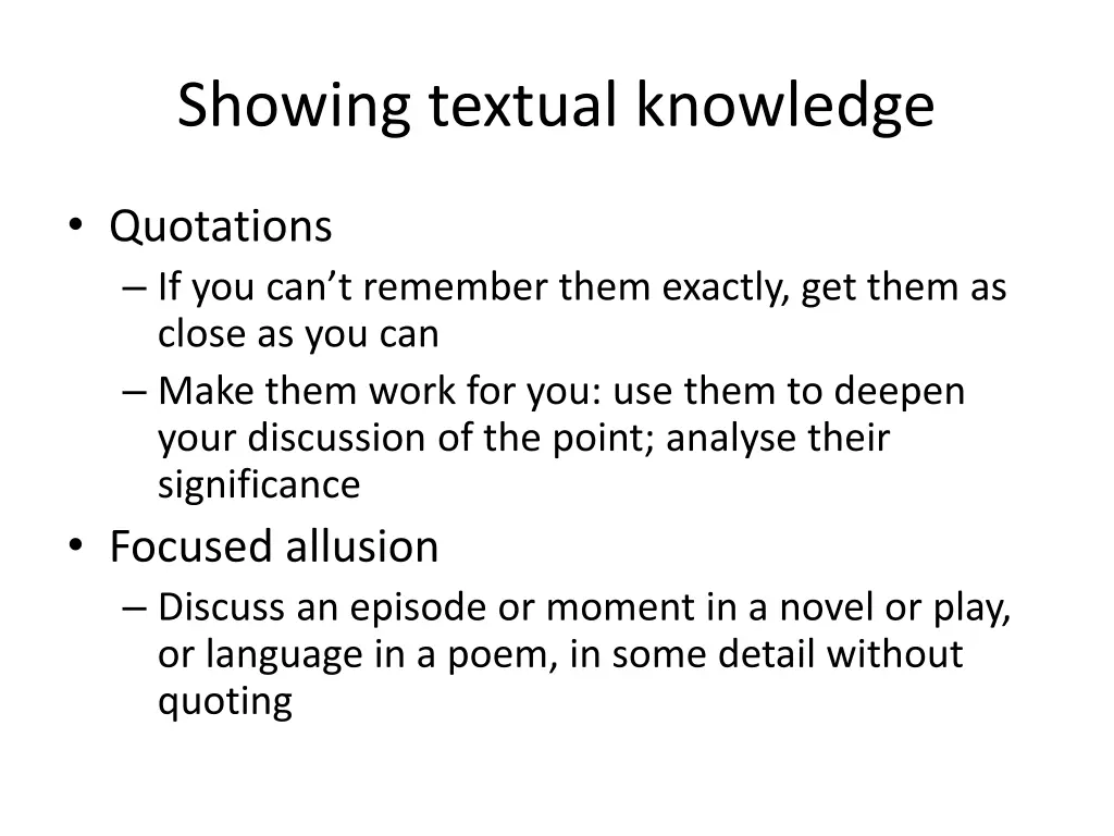 showing textual knowledge