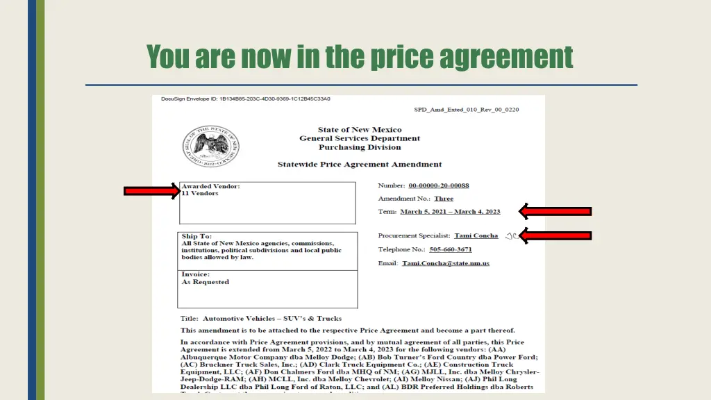 you are now in the price agreement