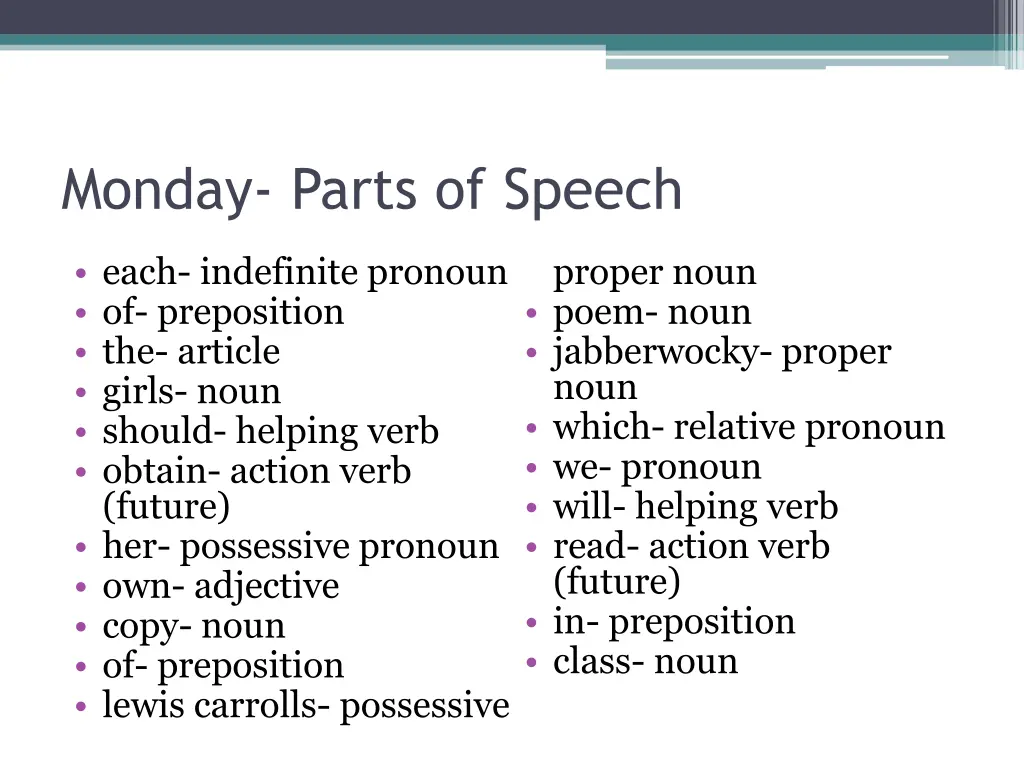 monday parts of speech 1