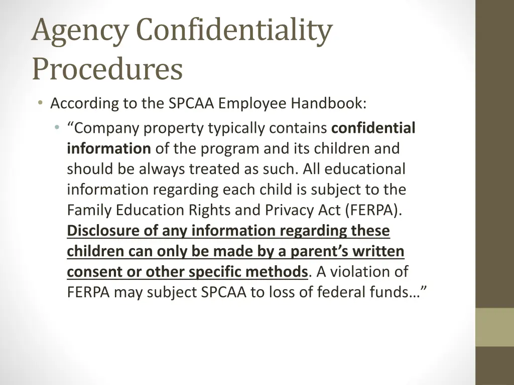 agency confidentiality procedures according