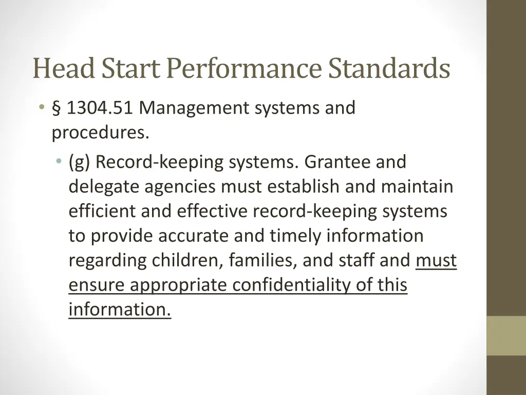 head start performance standards