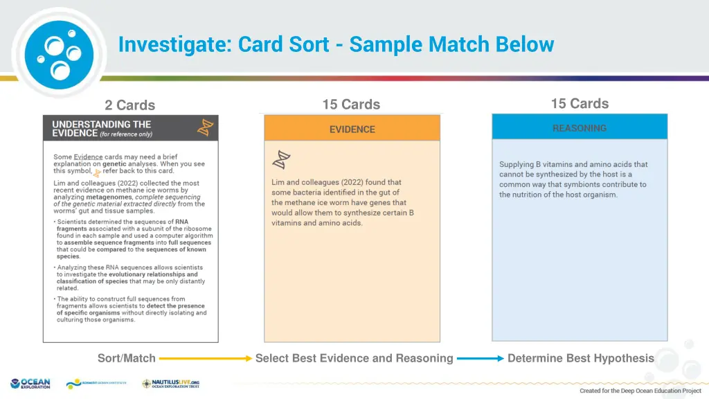 investigate card sort sample match below