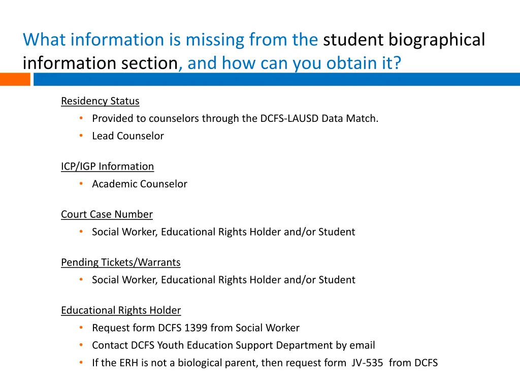 what information is missing from the student