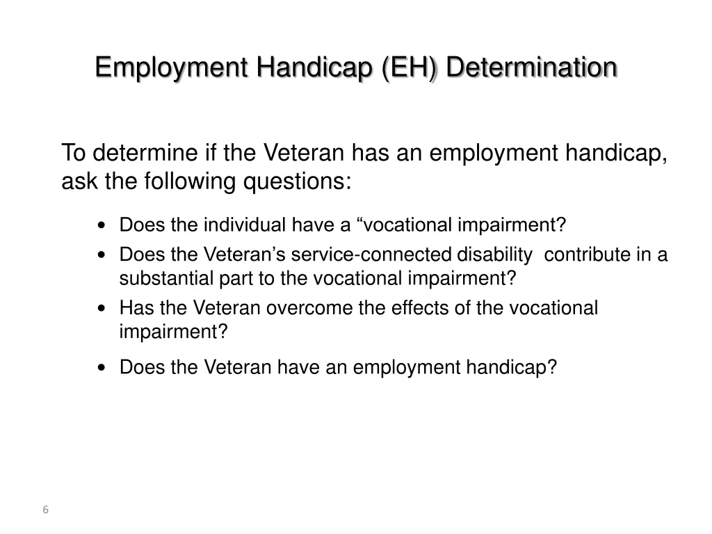 employment handicap eh determination