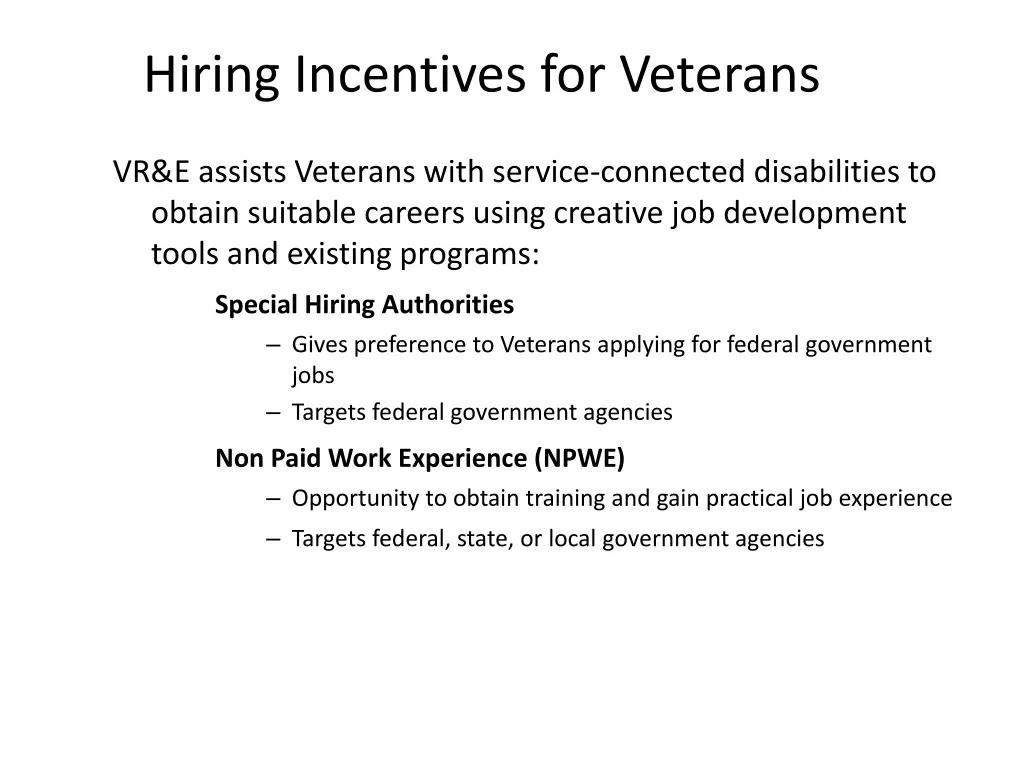 hiring incentives for veterans