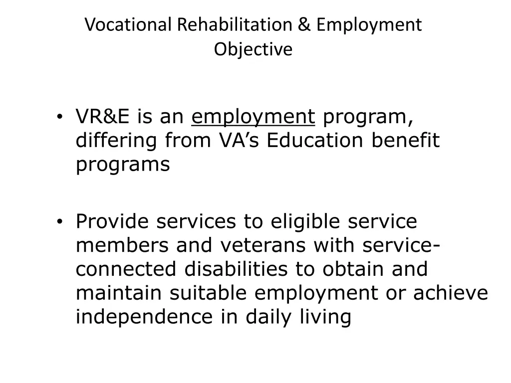 vocational rehabilitation employment objective