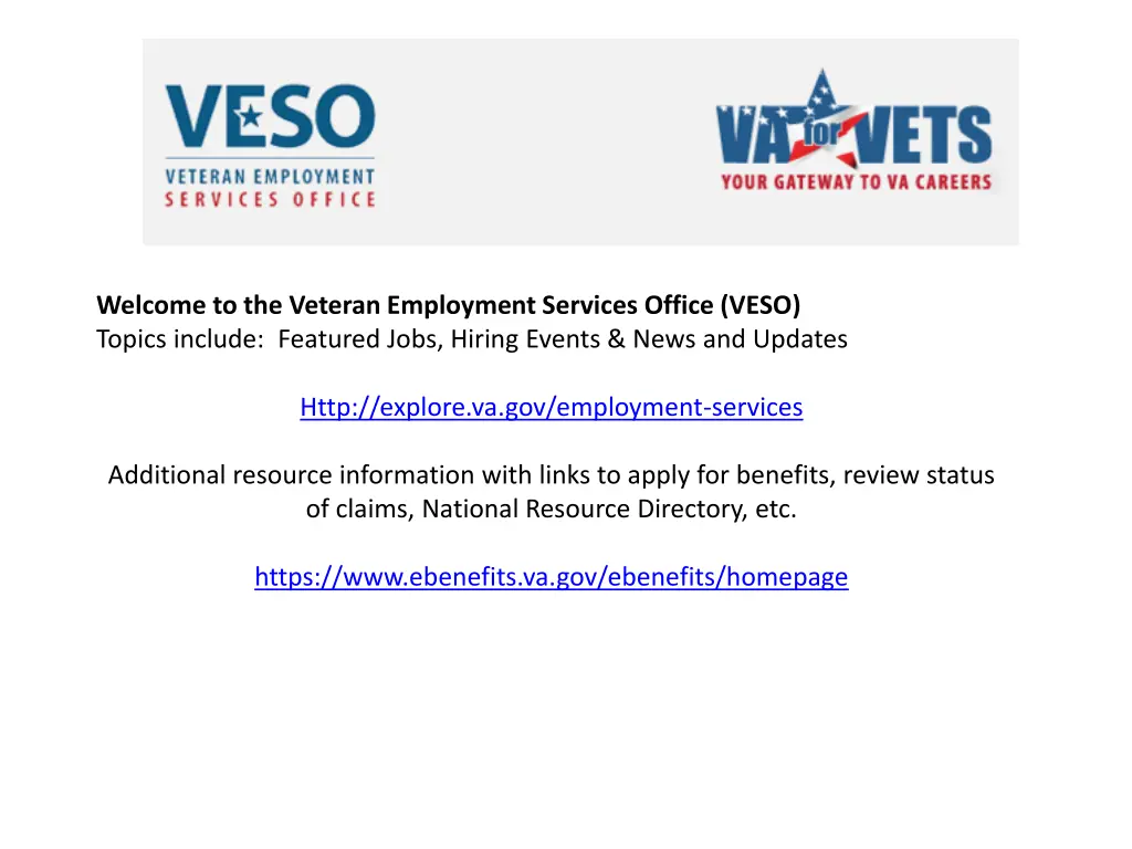 welcome to the veteran employment services office