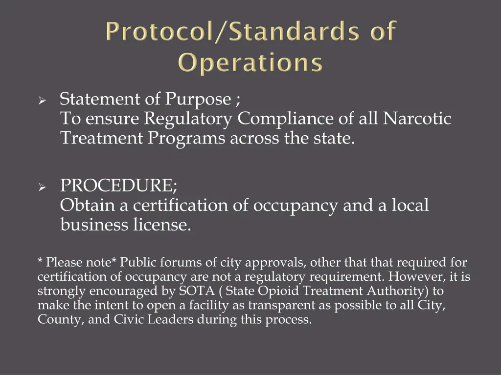 statement of purpose to ensure regulatory