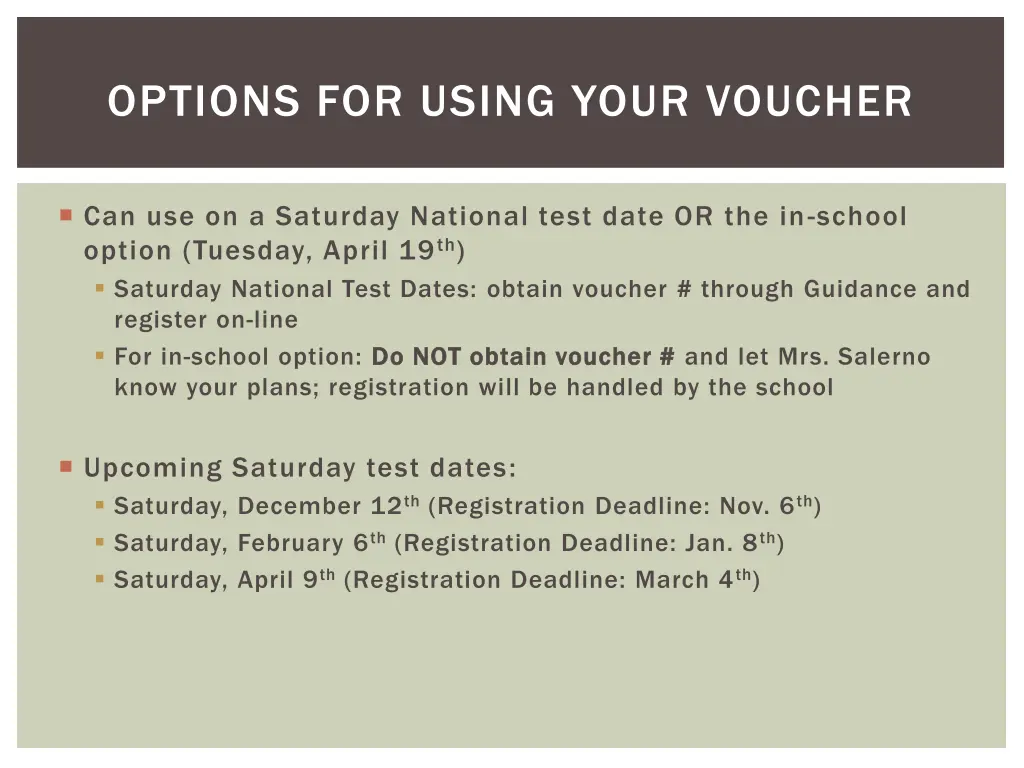 options for using your voucher