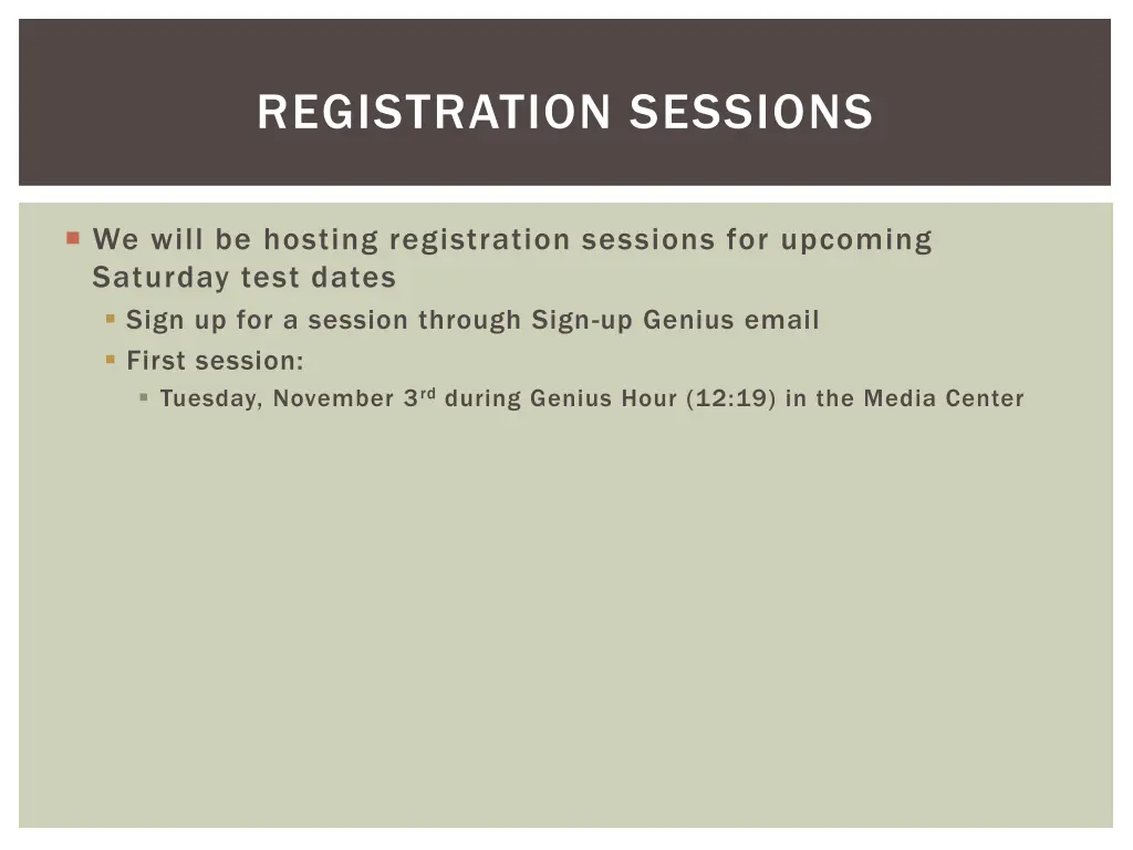 registration sessions