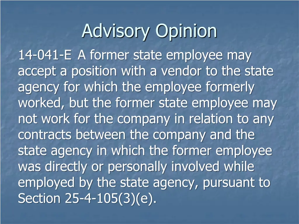 advisory opinion 14 041 e a former state employee