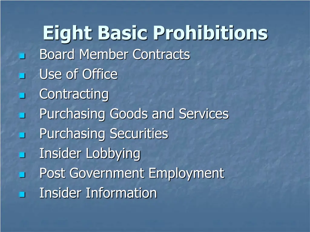 eight basic prohibitions board member contracts