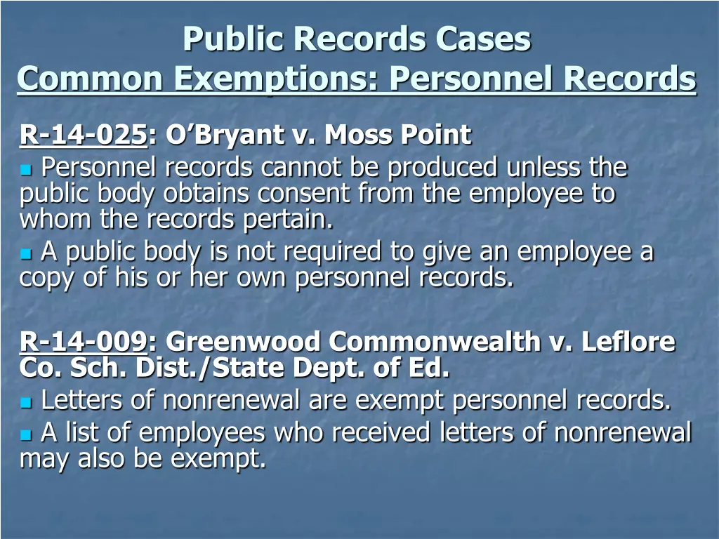 public records cases common exemptions personnel