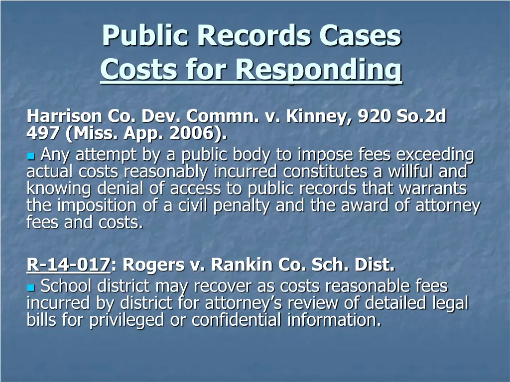 public records cases costs for responding