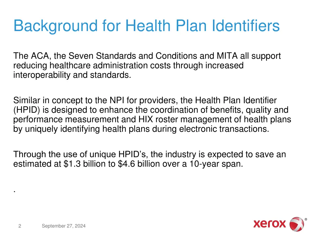 background for health plan identifiers