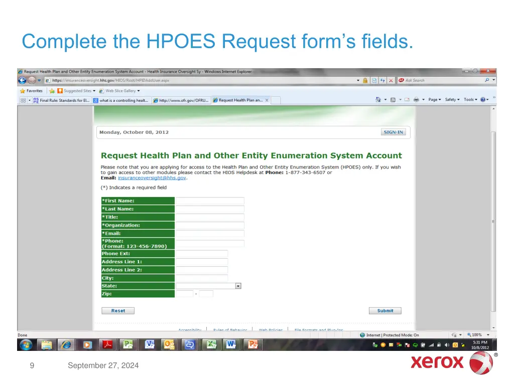 complete the hpoes request form s fields