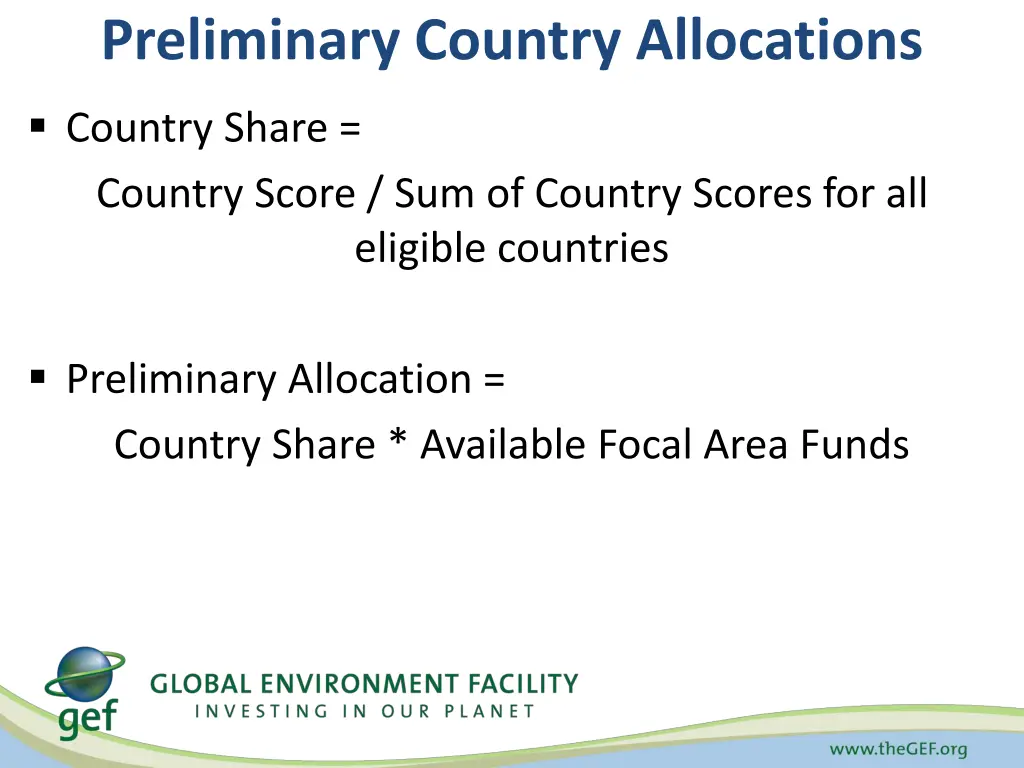 preliminary country allocations