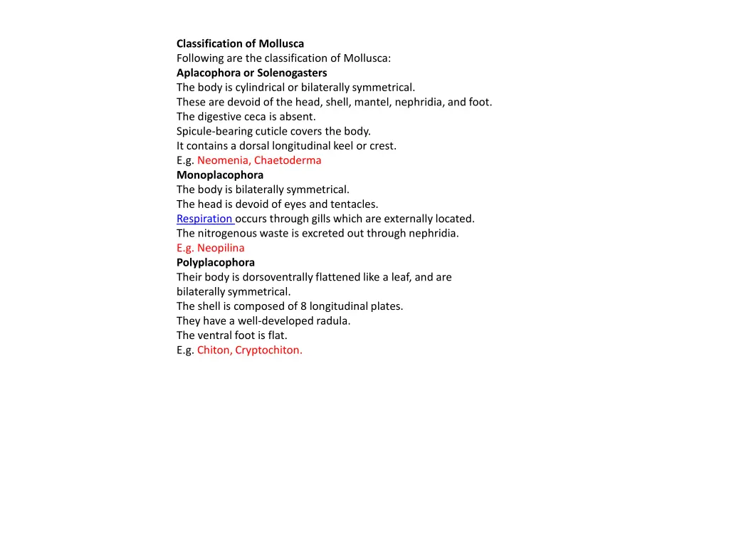 classification of mollusca following