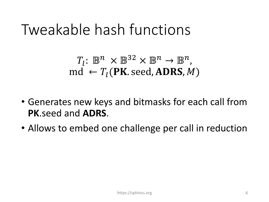 tweakable hash functions