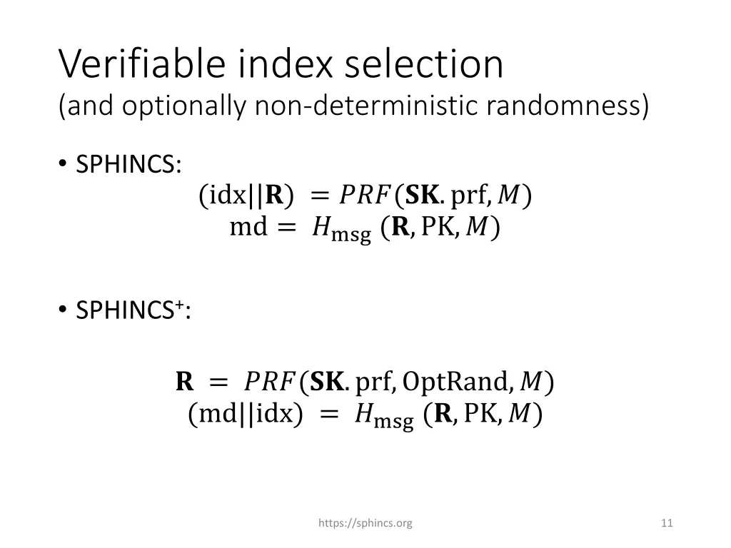 verifiable index selection and optionally