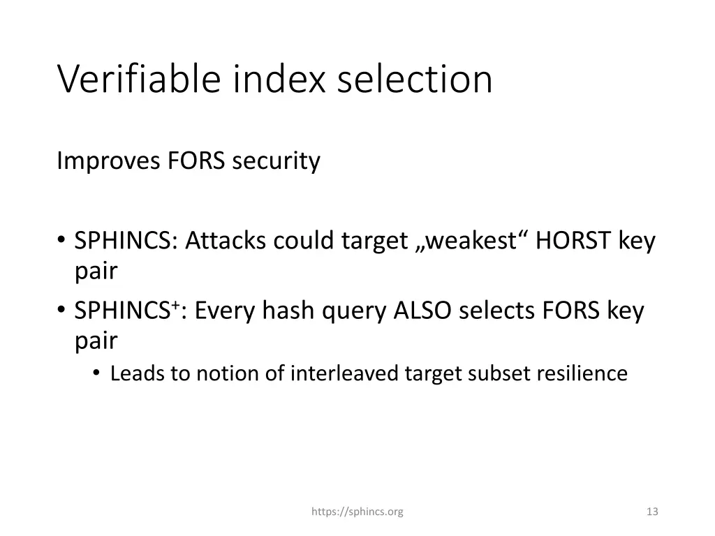 verifiable index selection