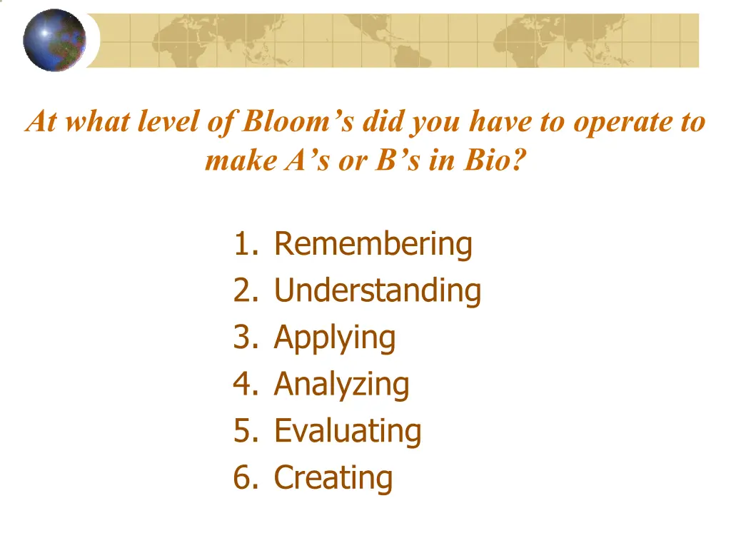 at what level of bloom s did you have to operate