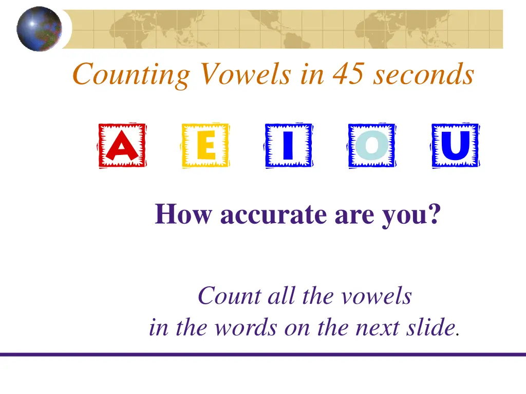 counting vowels in 45 seconds