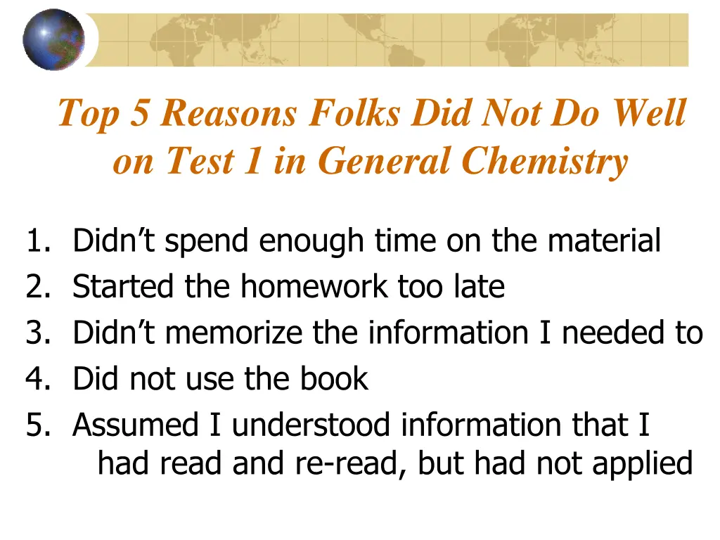 top 5 reasons folks did not do well on test