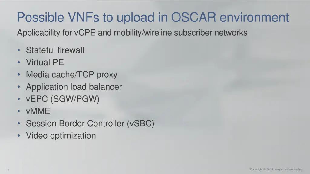 possible vnfs to upload in oscar environment