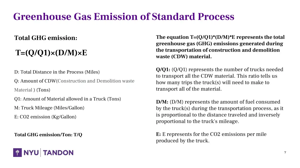 greenhouse gas emission of standard process