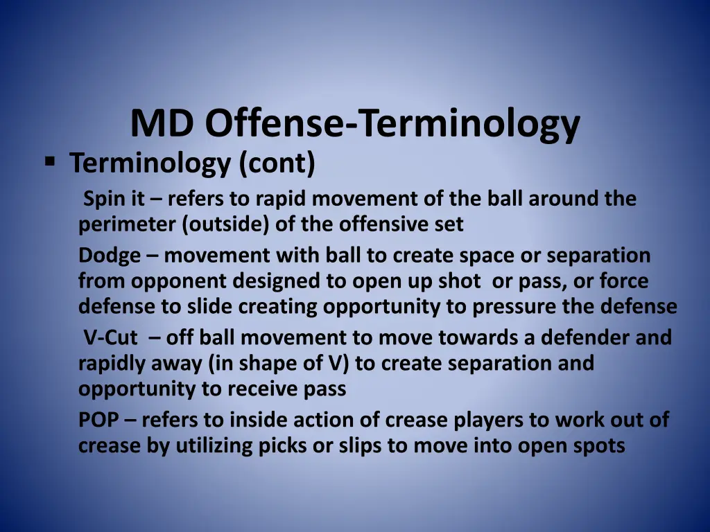 md offense terminology terminology cont spin