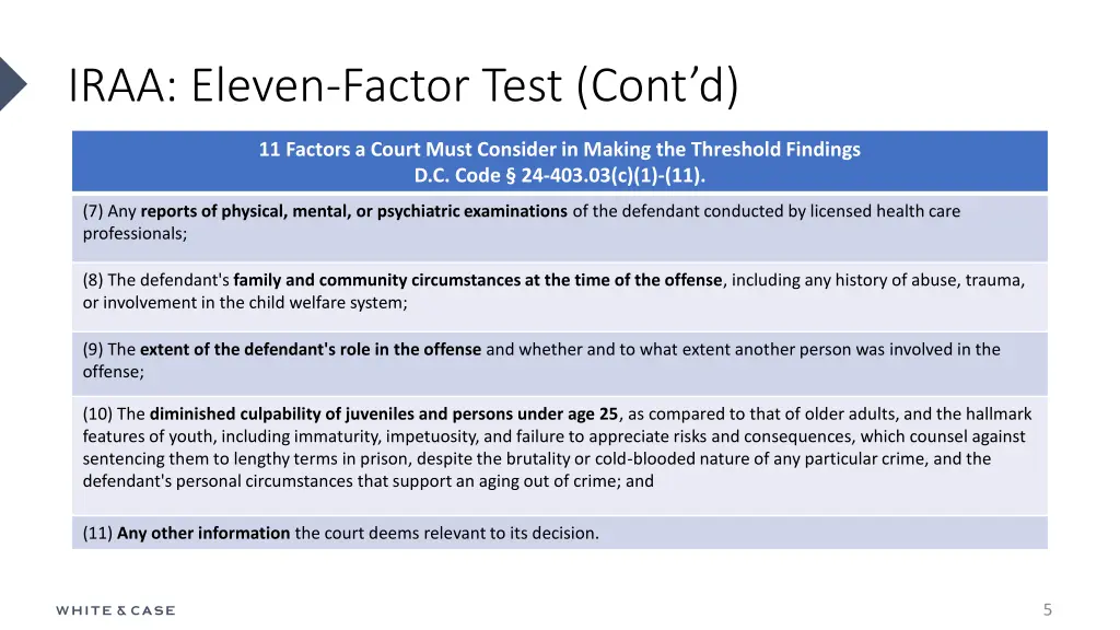 iraa eleven factor test cont d