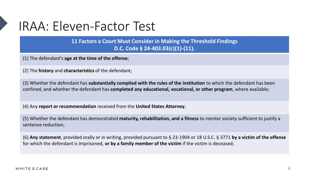 iraa eleven factor test