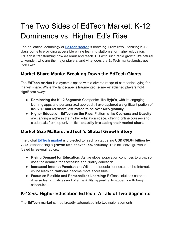 the two sides of edtech market k 12 dominance