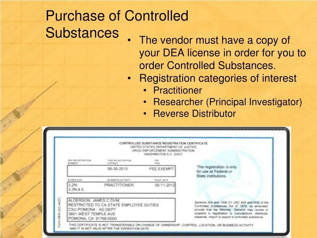 purchase of controlled substances