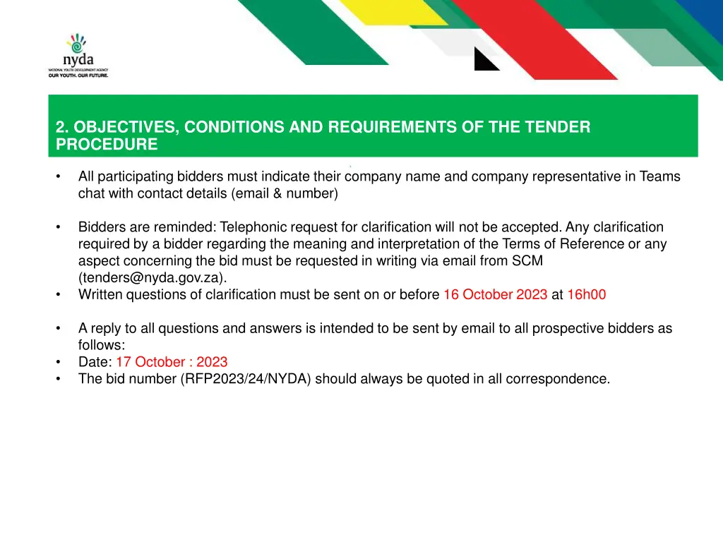 2 objectives conditions and requirements