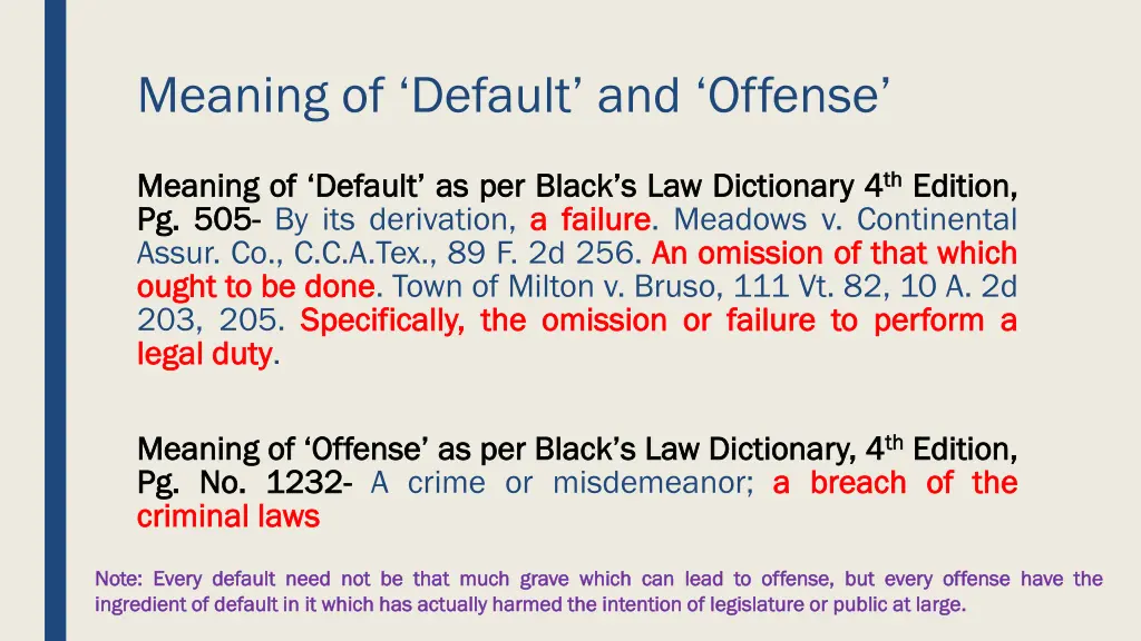 meaning of default and offense